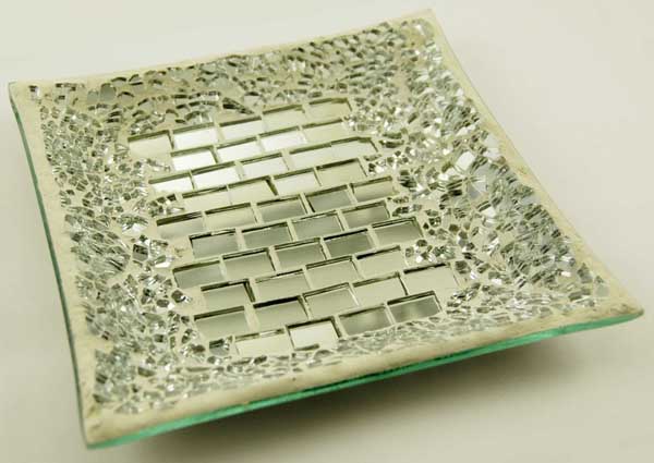 Mirror Mosaic Square Plate Silver Colour