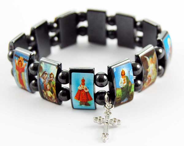 Bracelet Icon Magnetic Hematite With Cross 12pcs