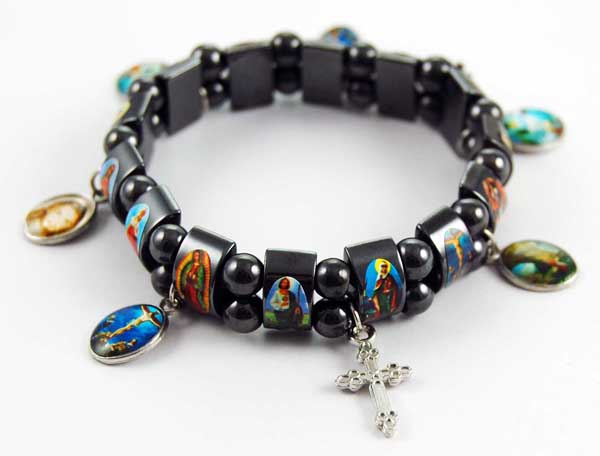 Bracelet Icon Magnetic Hematite With Mini Icons Hanging 12pcs