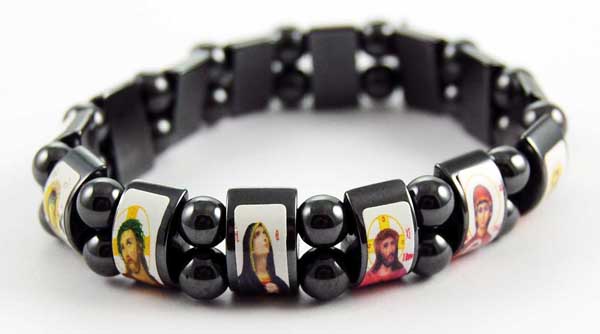 Bracelet Icon Magnetic Hematite Jesus And Saints 12pcs