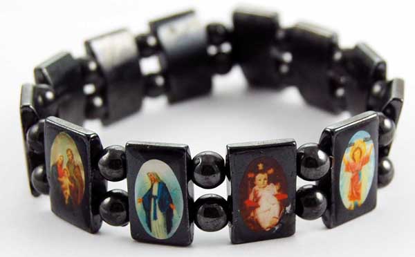 Bracelet Icon Magnetic Hematite Flat Style With Jesus The Cross