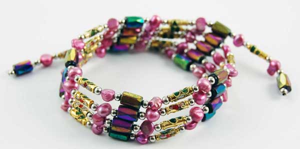 Bracelet Or Necklace Magnetic And Hematite With Pink Rainbow And
