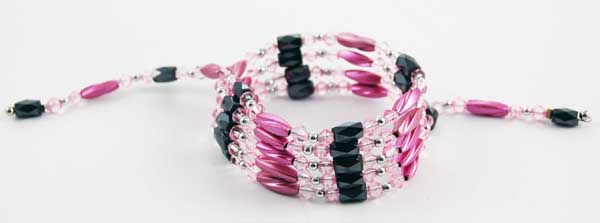 Bracelet Or Necklace Magnetic And Hematite With Long Pink Beads