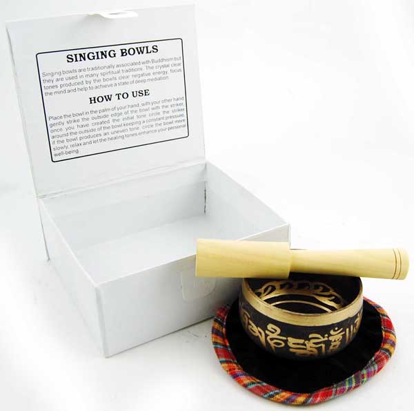 Singing Bowl Indian Print With Shaped Wooden Stick 8x4Cm Approx