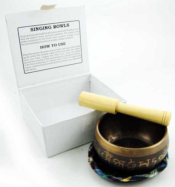 Singing Bowl Indian Print With Plain Wooden Stick 10x5.5Cm Appro