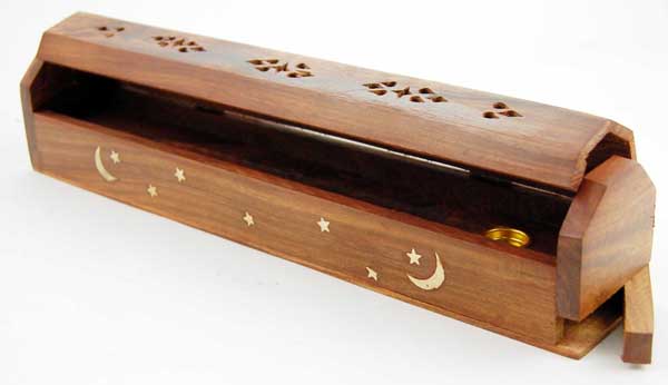 Ashcatcher Box Wood Moon And Star 10 Inch