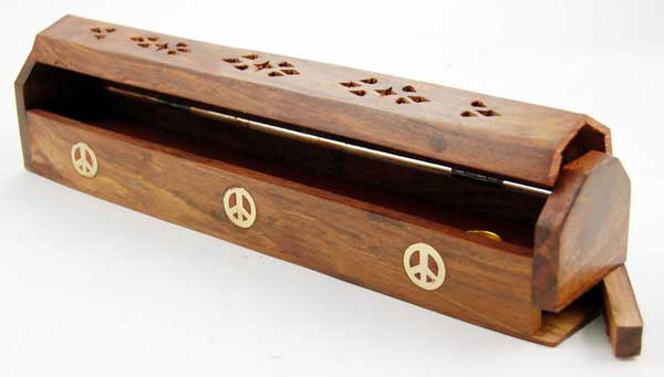 Ashcatcher Box Wood Peace Sign Symbol 10 Inch