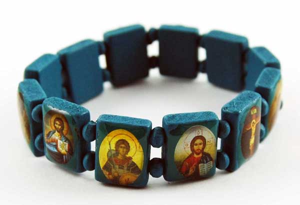 Bracelet Icon Blue Wooden 12 Pcs