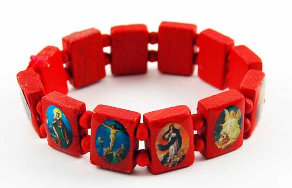 Bracelet Icon Red Wooden 12 Pcs