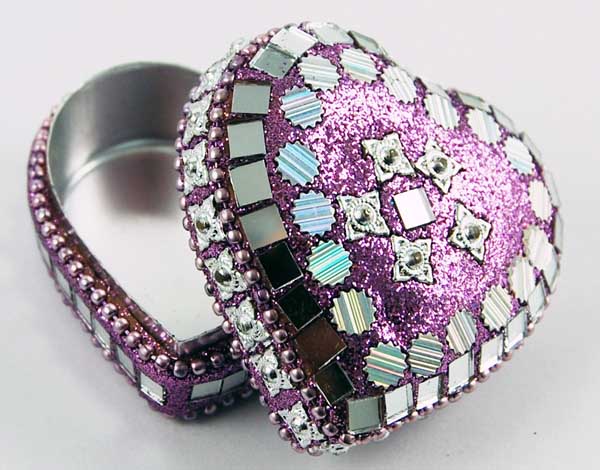 Trinket Box Heart Purple Mirrored W5.5XD3.5cm
