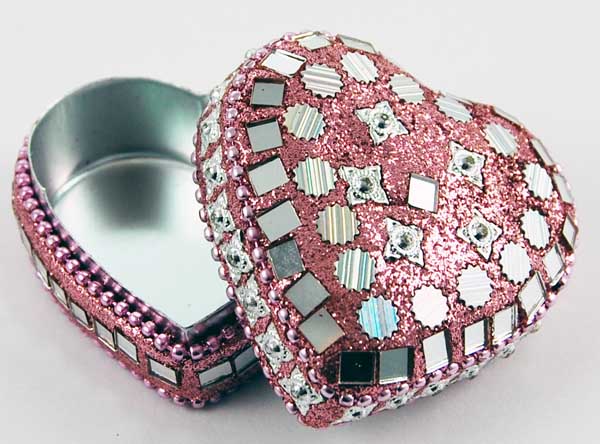 Trinket Box Heart Light Pink Mirrored W5.5XD3.5cm