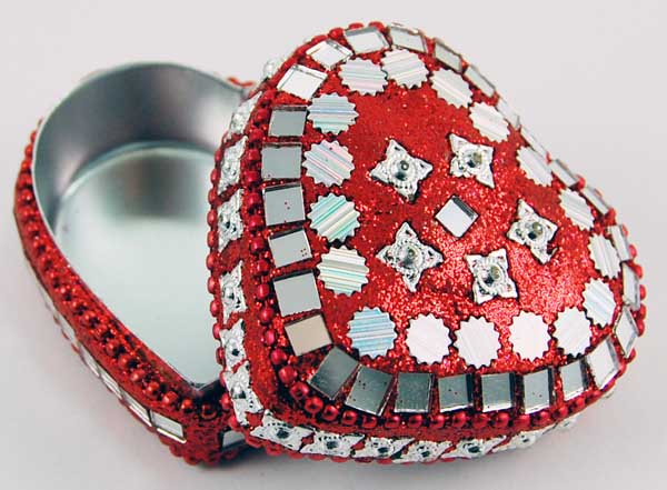 Trinket Box Heart Red Mirrored W5.5XD3.5cm