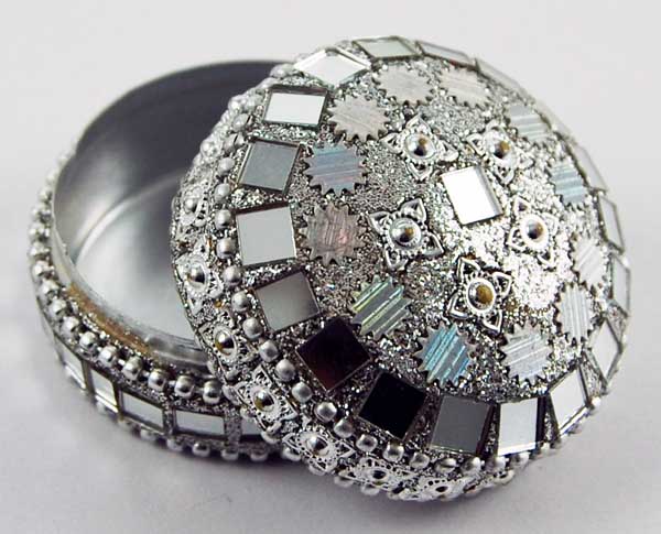 Trinket Box Circle Silver Mirrored W4.5xd3cm