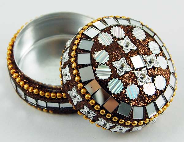 Trinket Box Circle Amber Mirrored W4.5xd3cm