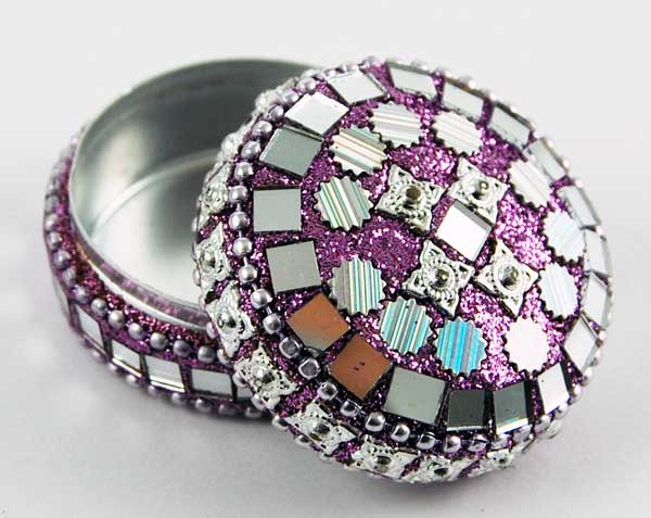 Trinket Box Circle Purple Mirrored W4.5xd3cm