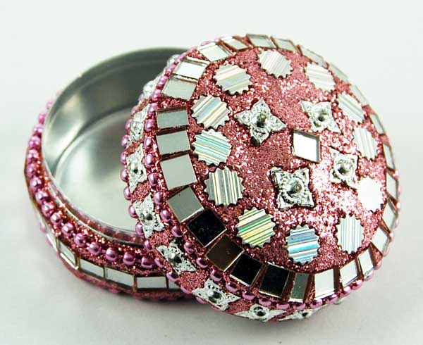 Trinket Box Circle Light Pink Mirrored W4.5xd3cm