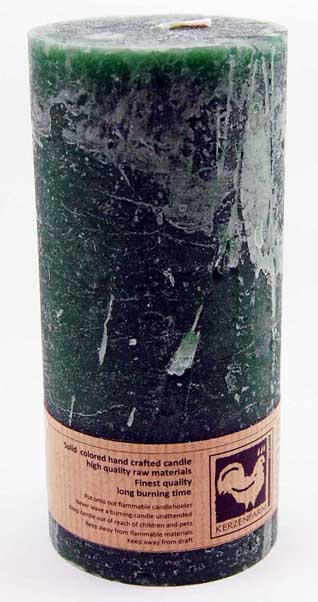 Candle Pillar Country Round Green 135X65mm