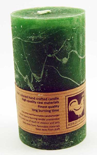 Candle Pillar Country Round Green 90X50mm