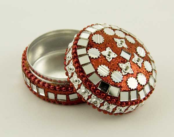 Trinket Box Circle Red Mirrored W4.5xd3cm