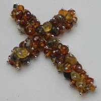 Pendant Amber Bead Cross Large