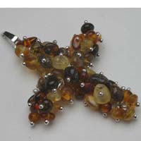 Amber Pendant Bead Cross Small 925 Sterling Silver