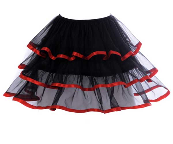 Skirt XL Ra-Ra Style Black Mesh With Red Trim