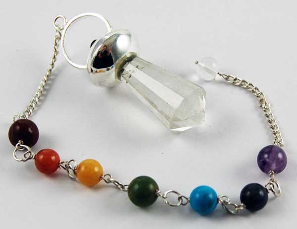 Pendulum Chakra Topi Cut Crystal Quartz Chain With Cha*MORE INFO
