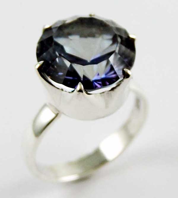 Earring Silver Circle Stone Claw Inset Mystic Topaz Blue