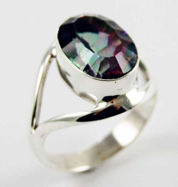 Ring Silver Ovel Cut Rim  Mystic Topaz Rainbow