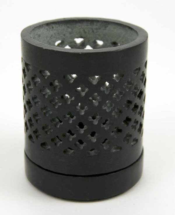 Tea Light Holder Soapstone Black 3 Inch