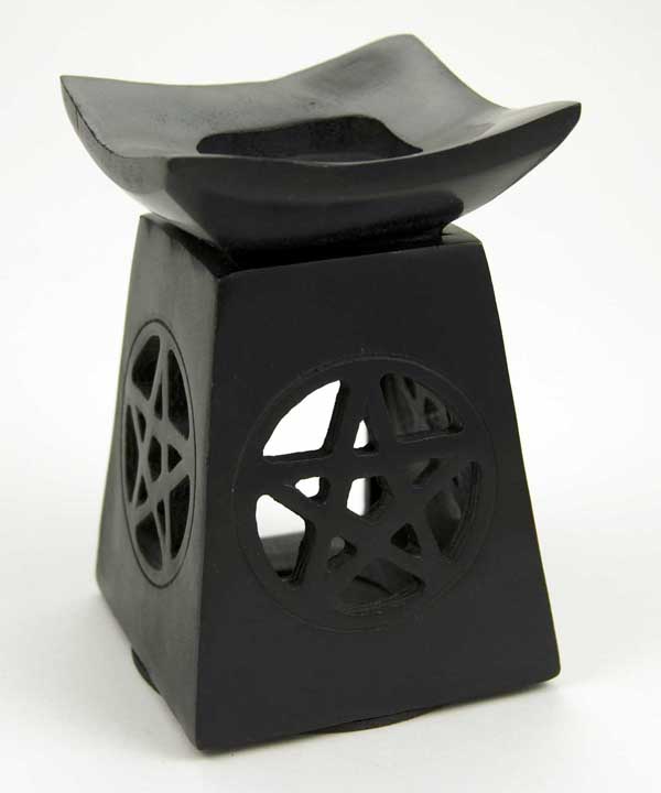 Oil Burner Soapstone Pentagram Black 4.5 Inch