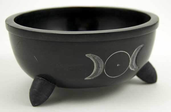 Burner Bowl Resin Incense Moon Design Black 5 Inch