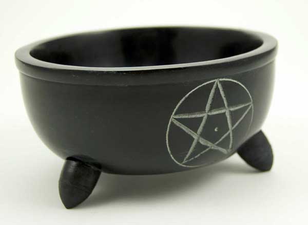 Burner Bowl Resin Incense Pentagram Design Black 5 Inch