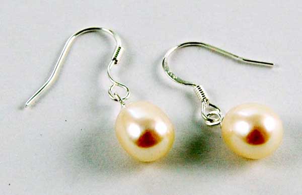 Earring Silver Pearl Drop 7-8mm