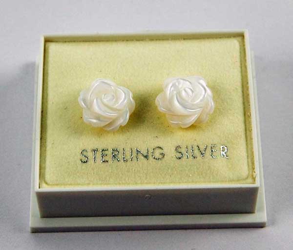 Earring Silver Carved Rose Shell