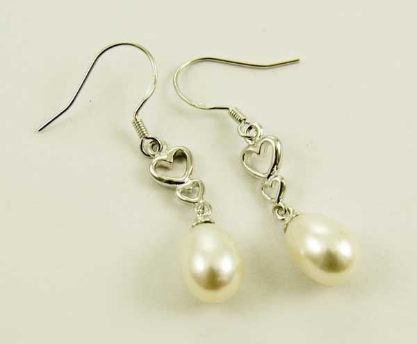 Earring Silver White Pearl Drop