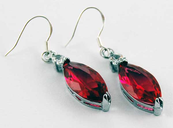 Earring Fuschia Stone With 925 Silver Hook 4Cm