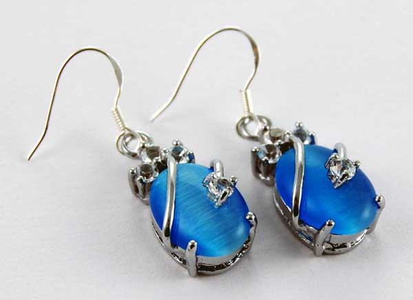Earring Blue Cat Eye Stone 3.5Cm