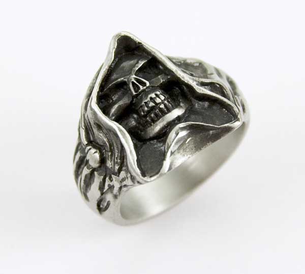 Ring Pewter Reaper Skull 2cm Face