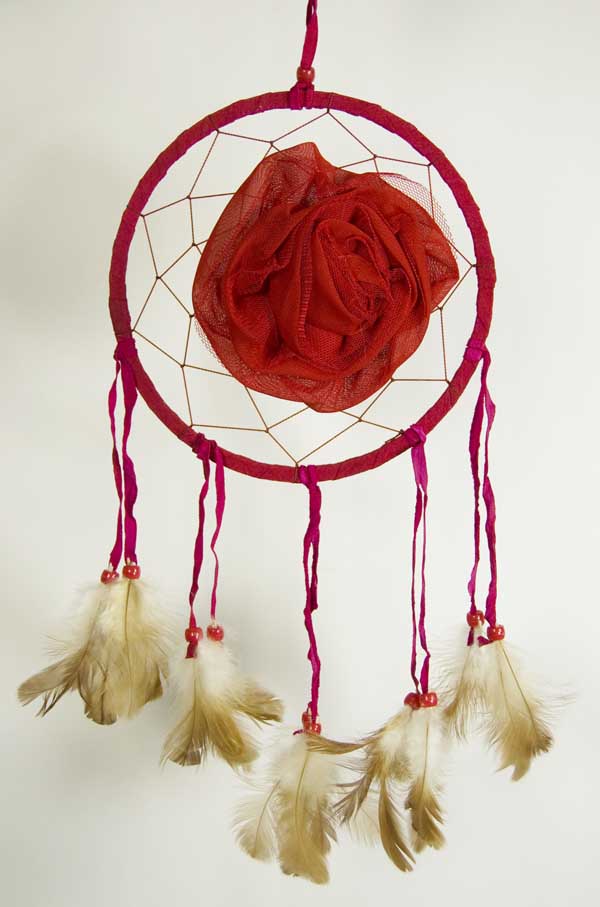 Dream Catcher Red With Rose 6 Inch