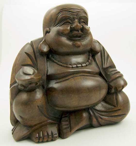 Wooden Carved Buddha Laughing 11 Cm High