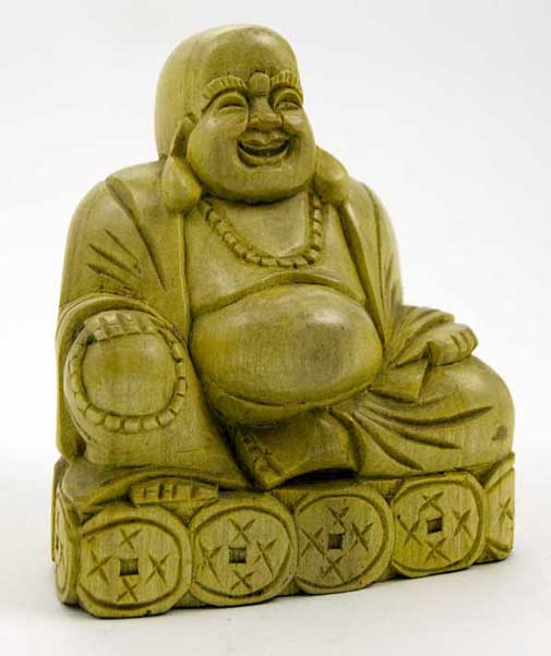 Wooden Carved Buddha Laughing 10 Cm High