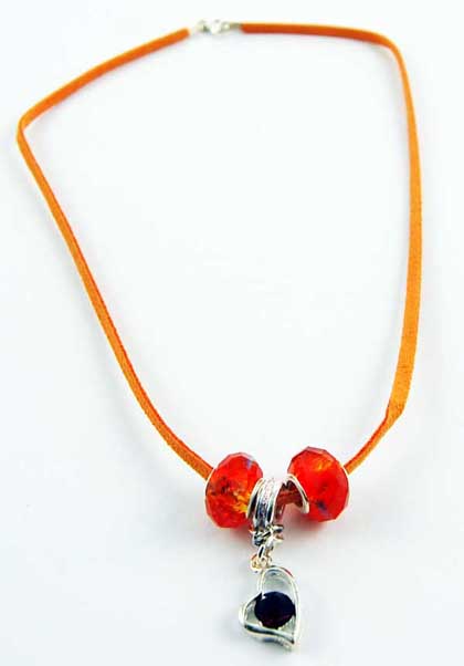 Charm Necklace Leather Cord Orange