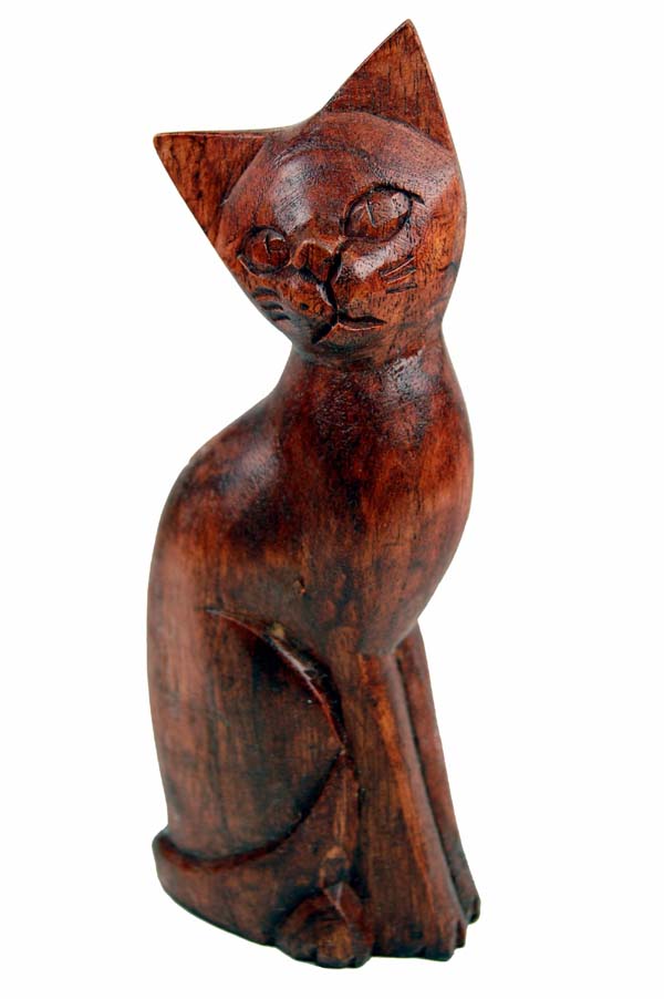 wooden cat sitting 16cm