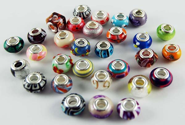 Cleopatra Silver Plated Charm Beads Glass Assorted 30pcs