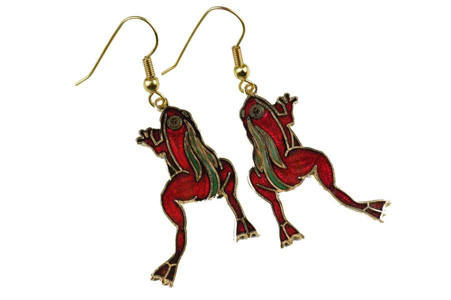 CLOISONNE EARRING FROGS JUMPING