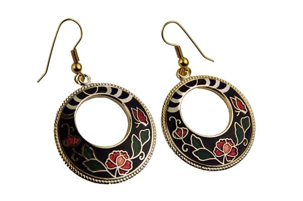 Earring Cloisonne Floral Round