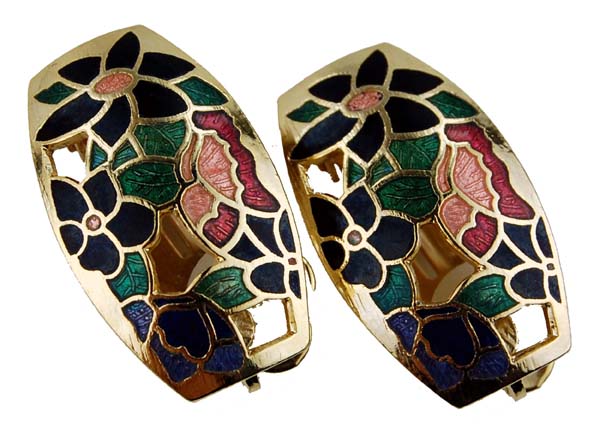 Earrings Cloisonne Clip Ons Floral