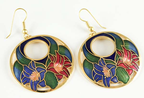 Earring Cloisonne Floral Round