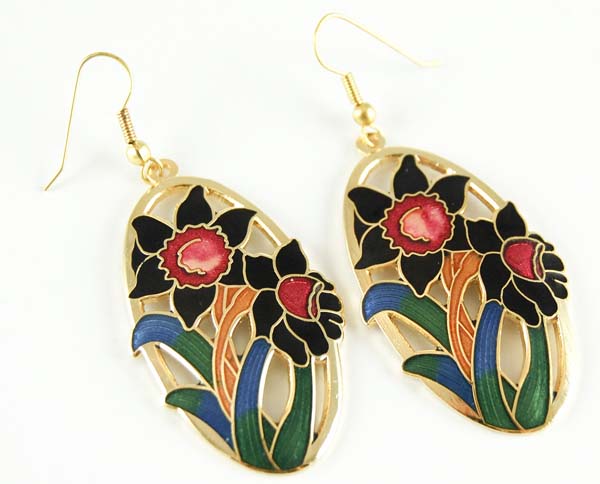 Earring Cloisonne Floral Oval